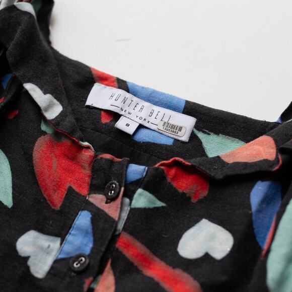 Hunter Bell Anderson Black Floral Linen Dress - Size 8 - Picture 4 of 6